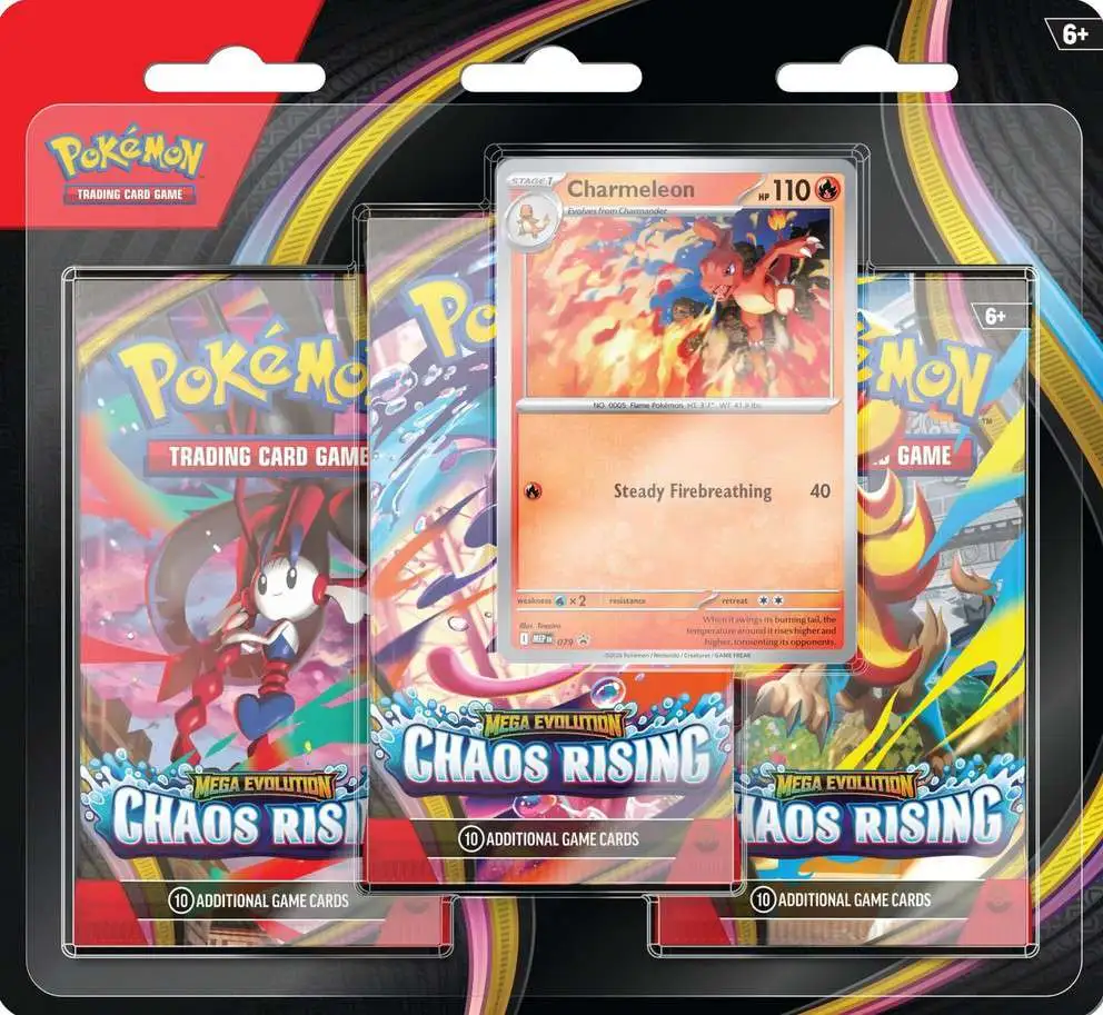 Pokemon Mega Evolution Chaos Rising Charmeleon 3-Booster Blister Pack 3  Booster Packs, 1 Foil Promo Card Pokemon USA - ToyWiz