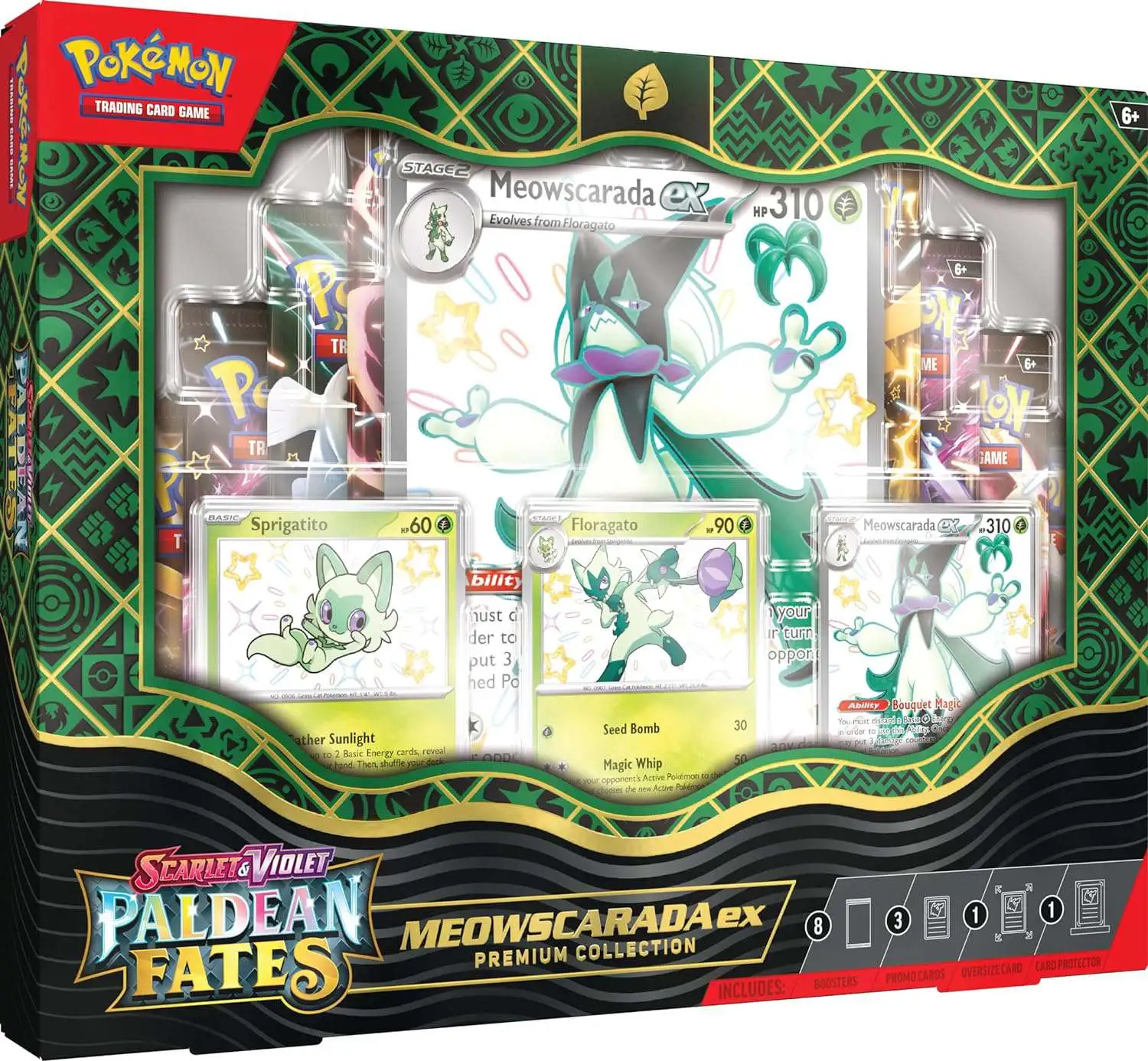 Pokemon Scarlet & Violet Paldean Fates Meowscarada ex Premium Collection [8 Booster Packs, 3 Etched Foil Promo Cards, Oversize Card & More]