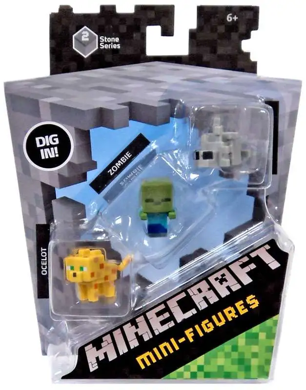 Minecraft Stone Series 2 Ocelot, Zombie & Silverfish Mini Figure 3-Pack [Damaged Package]