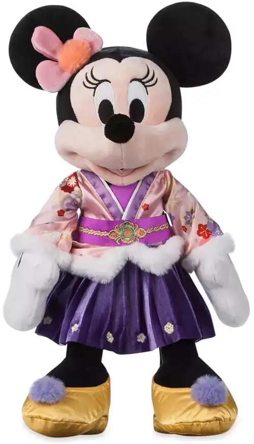 Disney Minnie Mouse Plush Stuffed Animal purple pink dress 7 inch Toy % New 