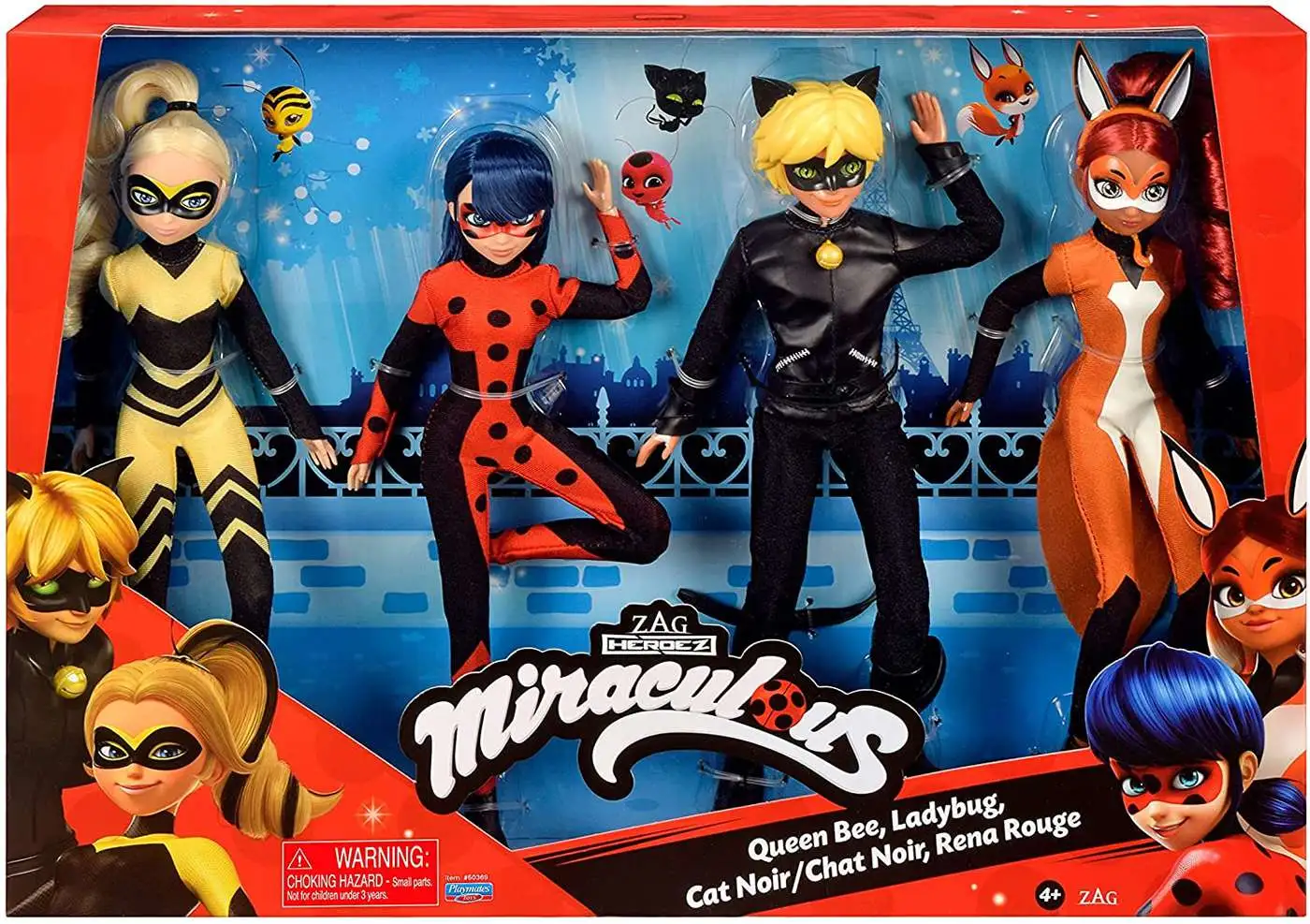 Miraculous Zag Heroez Queen Bee, Ladybug, Cat Noir Rena Rouge 11 Fashion  Doll 4-Pack Playmates - ToyWiz