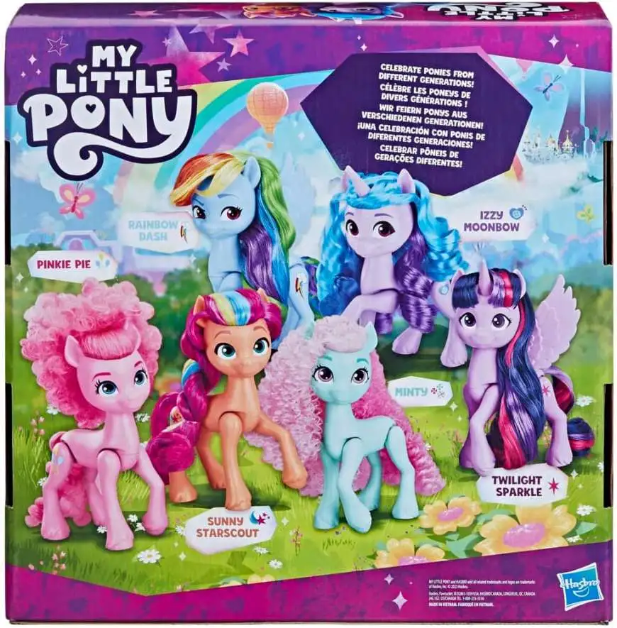 My Little Pony Rainbow Celebration Pinkie Pie, Izzy Moonbow, Rainbow Dash, Sunny Starscout, Twilight Sparkle & Minty 3-Inch Figure 6-Pack