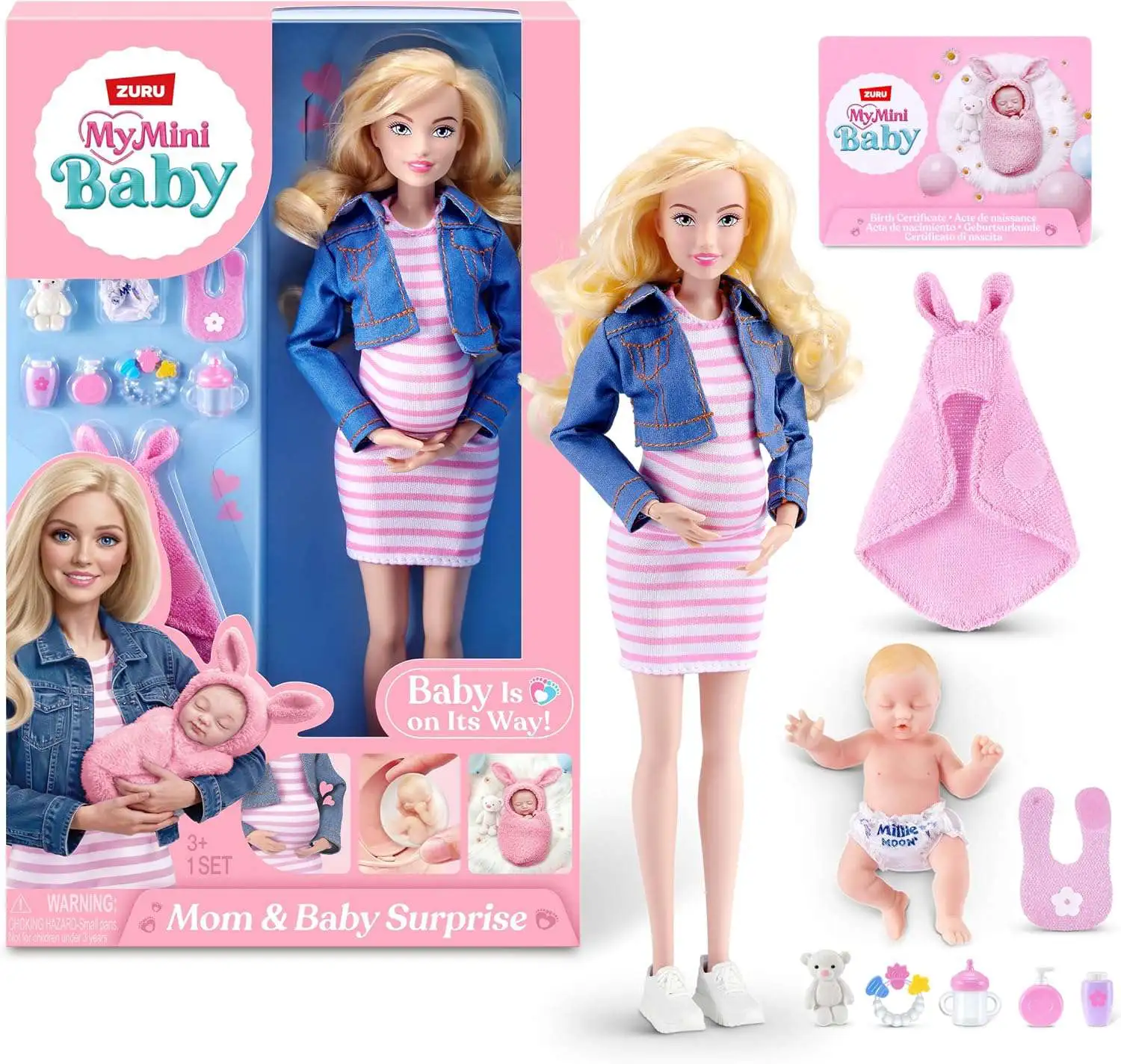 5 Surprise My Mini Baby Mom and Baby Surprise Blonde in Pink Dress 12-Inch Doll
