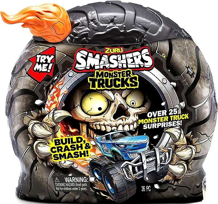 Smashers Monster Wheels SKULL Truck Mystery Pack [Orange Flame, Over 25 Monster Trucks Surprises!]