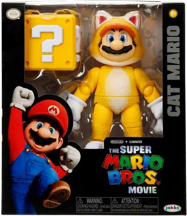  The Super Mario Bros. Movie 5 Inch Action Figures Series 2 Cat  Mario Figure with Block : Toys & Games