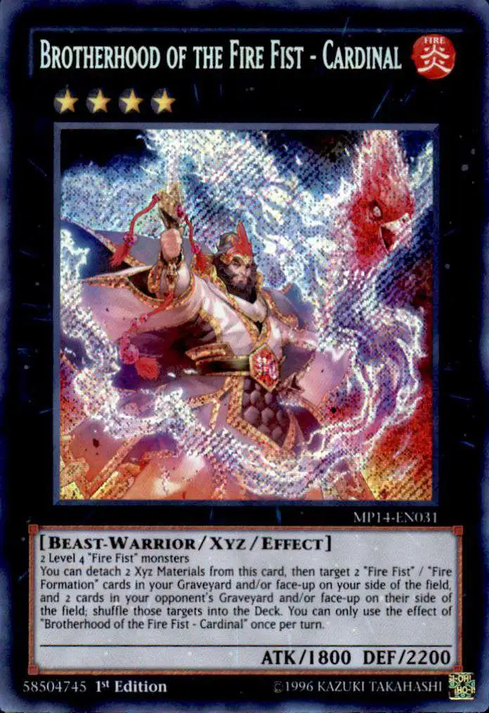 YuGiOh 2014 Mega Tin Secret Rare Brotherhood of the Fire Fist - Cardinal MP14-EN031