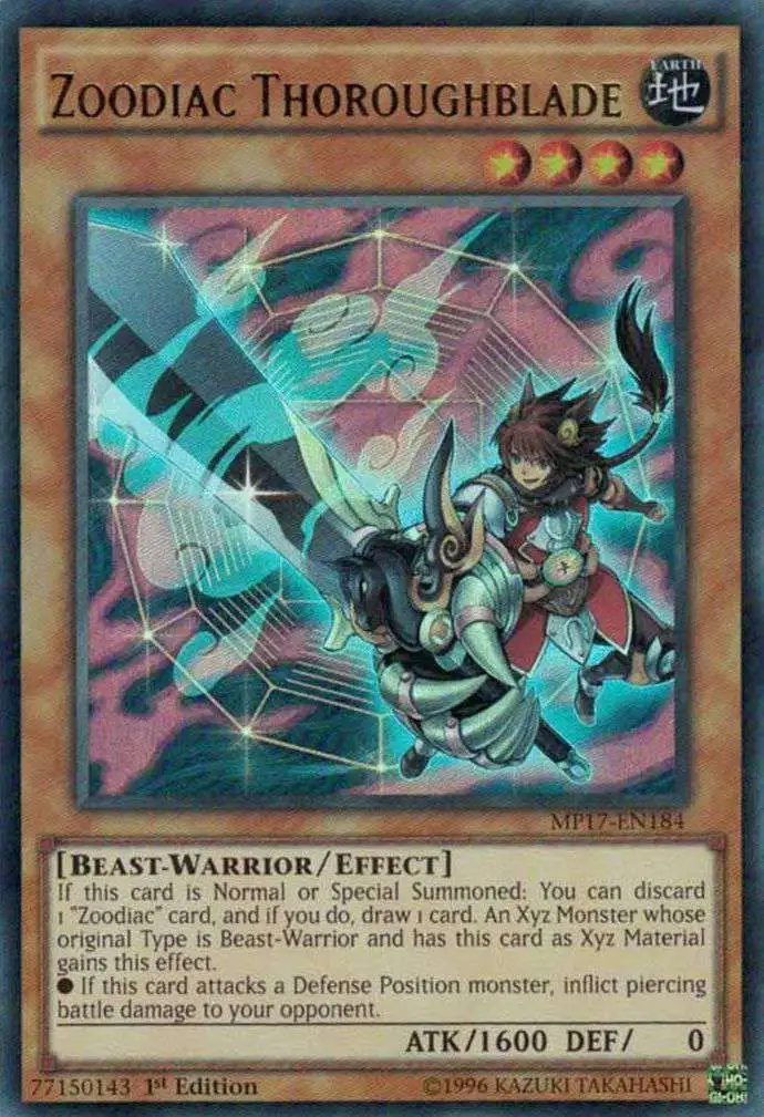 YuGiOh 2017 Mega-Tin Mega Pack Ultra Rare Zoodiac Thoroughblade MP17-EN184