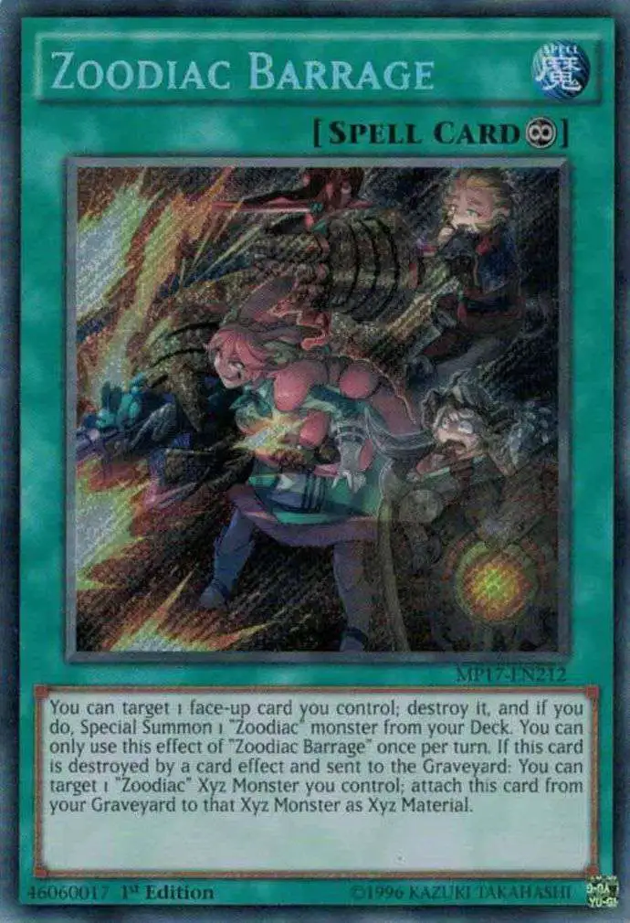 YuGiOh 2017 Mega-Tin Mega Pack Single Card Secret Rare Zoodiac Barrage ...