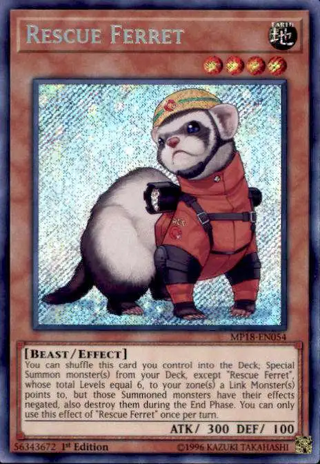 YuGiOh 2018 Mega-Tin Mega Pack Secret Rare Rescue Ferret MP18-EN054