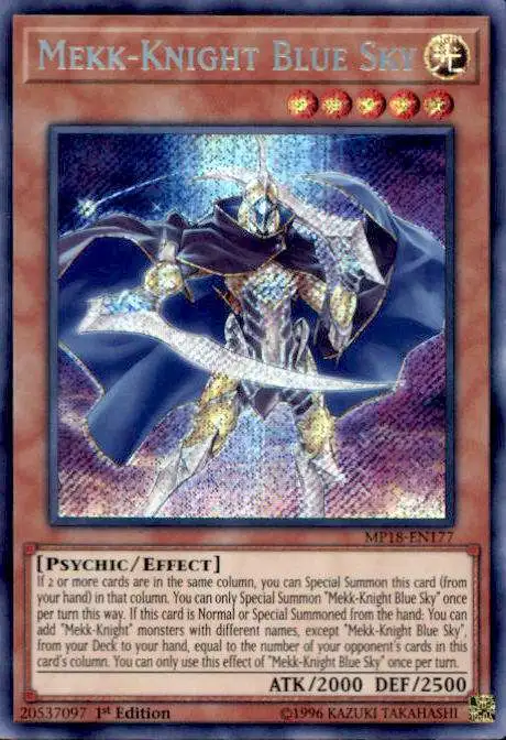 YuGiOh 2018 Mega-Tin Mega Pack Secret Rare Mekk-Knight Blue Sky MP18-EN177