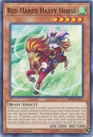 YuGiOh 2019 Gold Sarcophagus Tin Mega Pack Common Red Hared Hasty Horse MP19-EN017