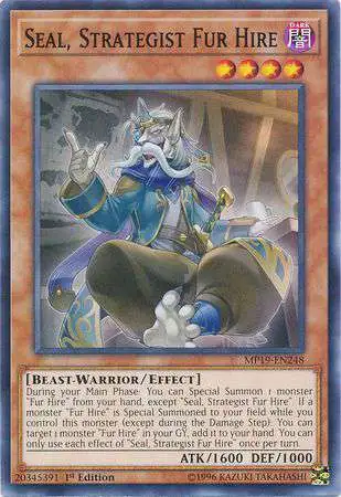 YuGiOh 2019 Gold Sarcophagus Tin Mega Pack Common Seal, Strategist Fur Hire MP19-EN248