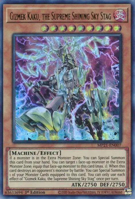 YuGiOh 2021 Tin of Ancient Battles Ultra Rare Gizmek Kaku, the Supreme Shining Sky Stag MP21-EN007
