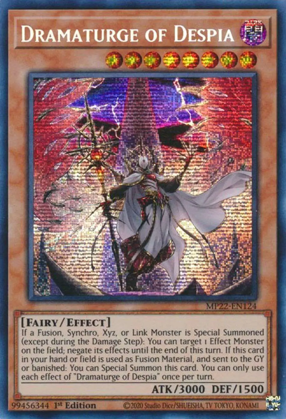 YuGiOh 2022 Tin of the Pharaoh's Gods Prismatic Secret Rare Dramaturge of  Despia MP22-EN124