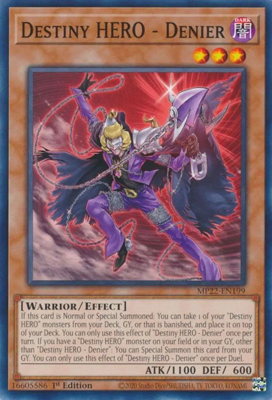 YuGiOh 2022 Tin of the Pharaohs Gods Single Card Common Destiny HERO -  Denier MP22-EN199 - ToyWiz