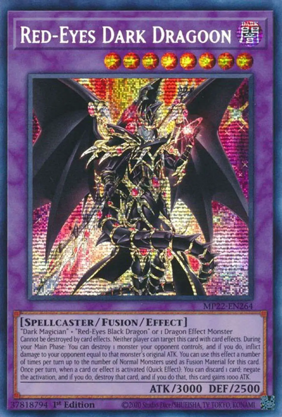 YuGiOh 2022 Tin of the Pharaoh's Gods Prismatic Secret Rare Red-Eyes Dark  Dragoon MP22-EN264