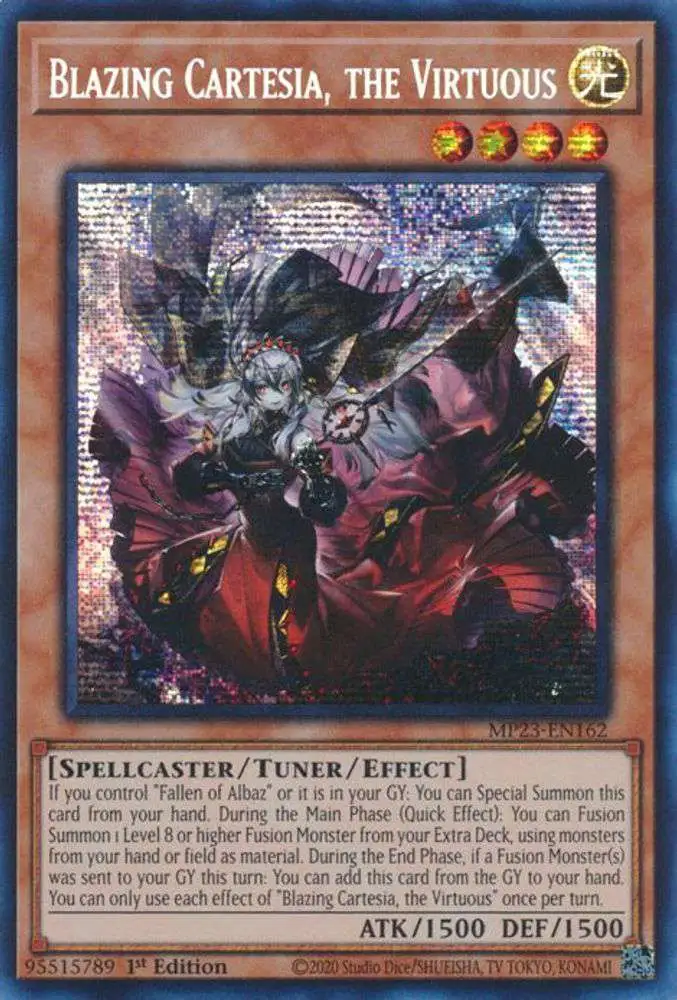 YuGiOh Trading Card Game 25th Anniversary Tin: Dueling Heroes Prismatic Secret Rare Blazing Cartesia, the Virtuous MP23-EN162