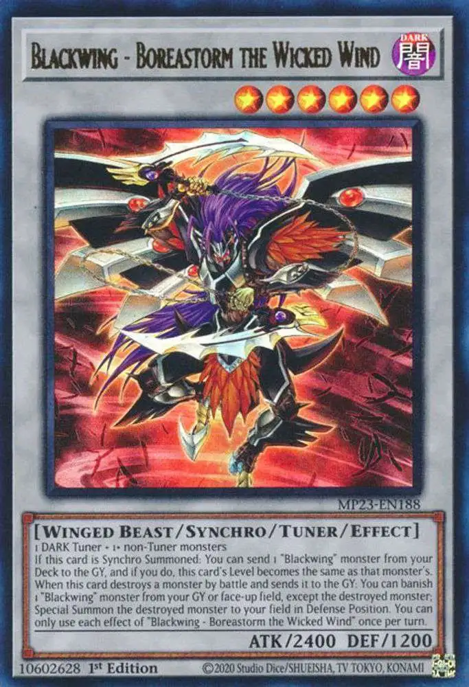 YuGiOh Trading Card Game 25th Anniversary Tin: Dueling Heroes Ultra Rare Blackwing - Boreastorm the Wicked Wind MP23-EN188