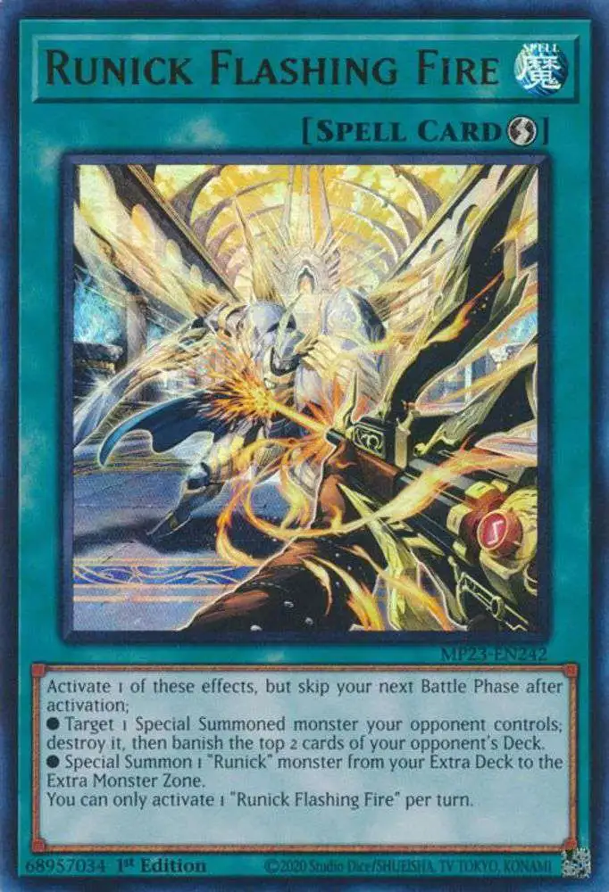 YuGiOh Trading Card Game 25th Anniversary Tin Dueling Heroes Single Card  Ultra Rare Runick Flashing Fire MP23-EN242 - ToyWiz