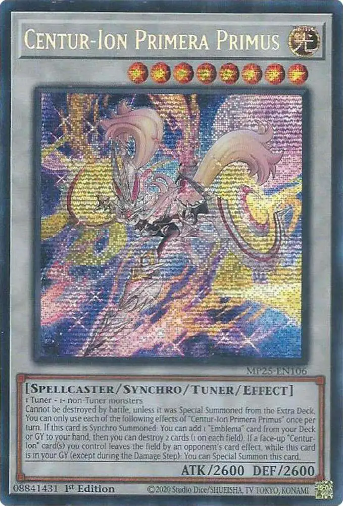 YuGiOh Trading Card Game 2025 Mega-Pack Prismatic Secret Rare Centur-Ion Primera Primus MP25-EN106