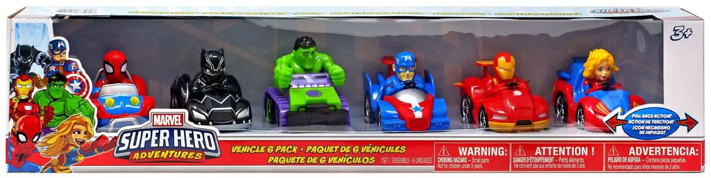 6-Pack Evaxo Marvel Avengers Superheroes Adventures Car Racers Set Figurines 