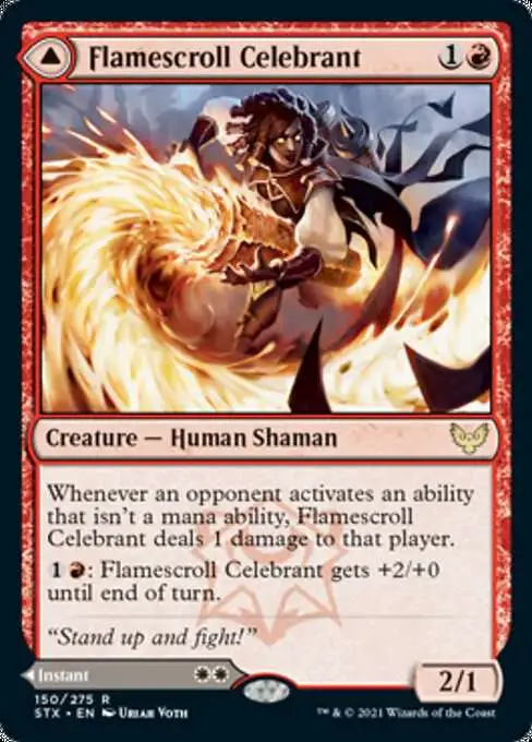 MtG Strixhaven: School of Mages Rare Foil Flamescroll Celebrant // Revel in Silence #150