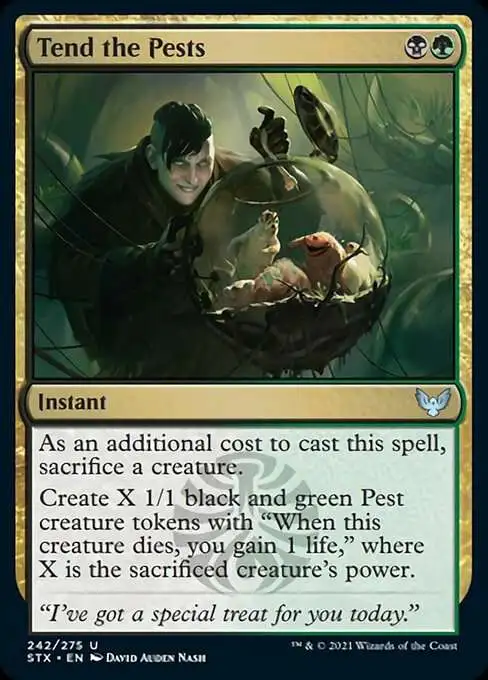 mtg pest cards Create twice X 1/1 black and green Pest creature tokens with When this creature dies Pest Control Outlaws of