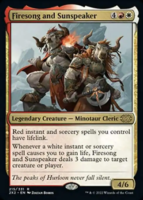 MtG Trading Card Game Double Masters 2022 Rare Foil Firesong and Sunspeaker #215