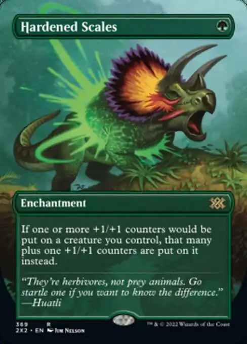 Magic The Gathering Trading Card Game Double Masters 2022 Single Card Rare Hardened Scales 369 Alternate Art Borderless FOIL - ToyWiz Magic The Gathering Trading Card Game Double Masters 2022 Single Card Rare Hardened Scales 369 Alternate Art Borderless FOIL - ToyWiz