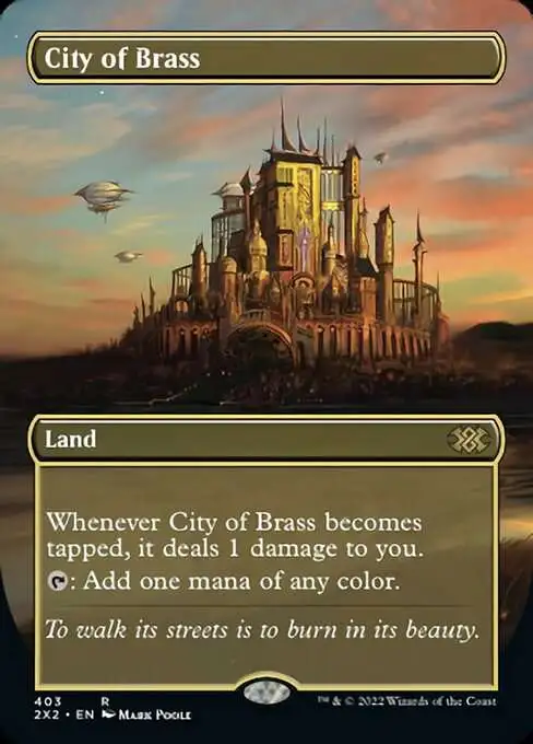 Magic The Gathering Trading Card Game Double Masters 2022 Single Card Rare  City of Brass 403 Alternate Art Borderless - ToyWiz