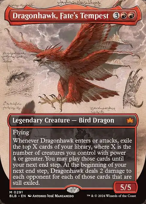 Magic The Gathering Bloomburrow Single Card Mythic Rare Dragonhawk, Fates  Tempest 291 Borderless FOIL - ToyWiz