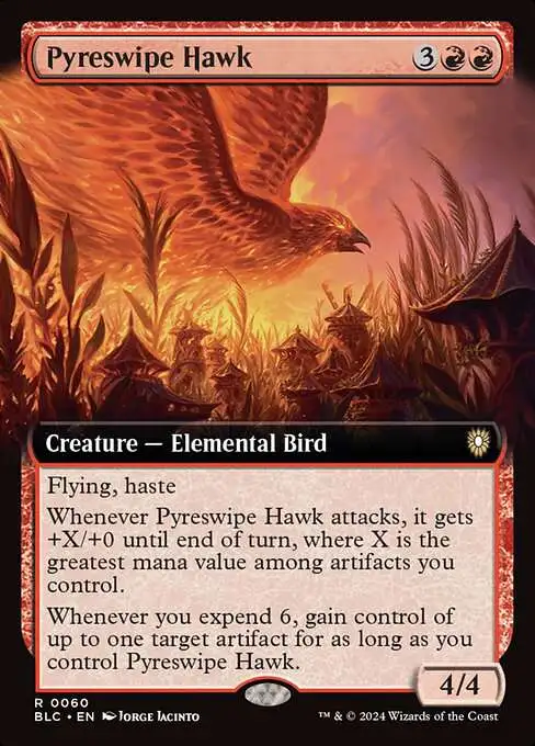Magic The Gathering Bloomburrow Commander Single Card Rare Pyreswipe Hawk 60  Extended Art - ToyWiz