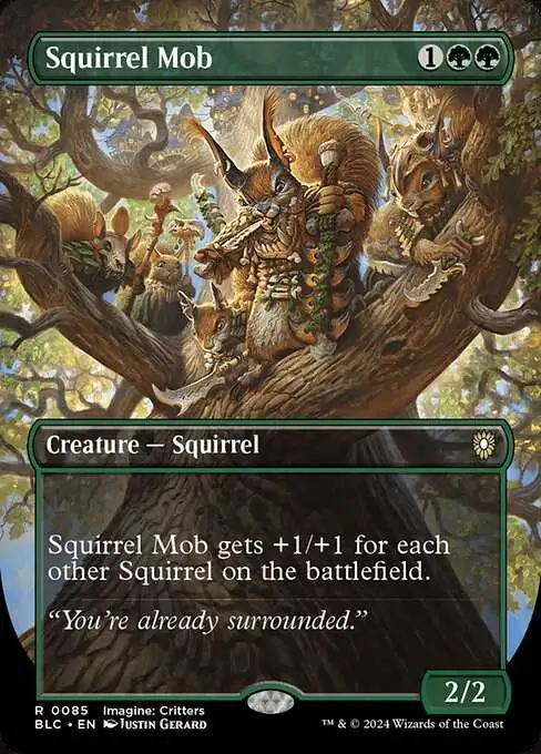 mtg new squirrel cards Magic The Gathering Bloomburrow Commander Single Card Rare Mob 85 Borderless put a 1/1 green Squirrel creature token into play Chatterfang, Squirrel General (Borderless Alternate