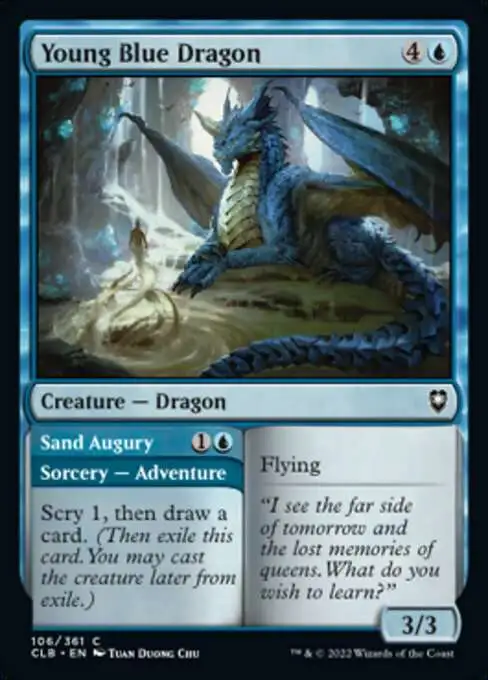 MtG Trading Card Game Commander Legends: Dungeons & Dragons Battle For Baldur's Gate Common Young Blue Dragon // Sand Augury #106