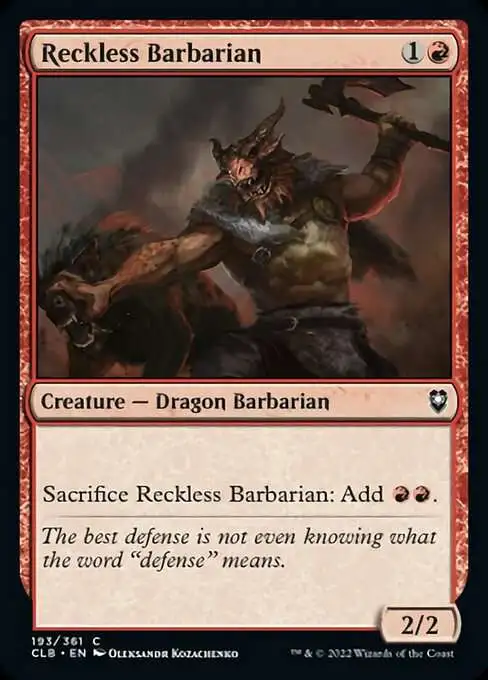 MtG Trading Card Game Commander Legends: Dungeons & Dragons Battle Common Foil Reckless Barbarian #193