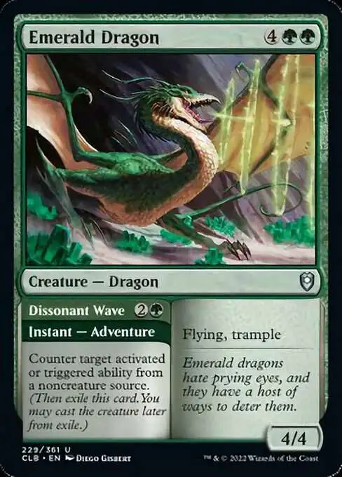 MtG Trading Card Game Commander Legends: Dungeons & Dragons Battle For Baldur's Gate Uncommon Emerald Dragon // Dissonant Wave #229