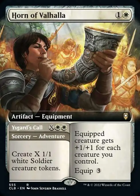 MtG Trading Card Game Commander Legends: Dungeons & Dragons Battle For Baldur's Gate Rare Horn of Valhalla // Ysgard's Call #555 [Extended Art FOIL]