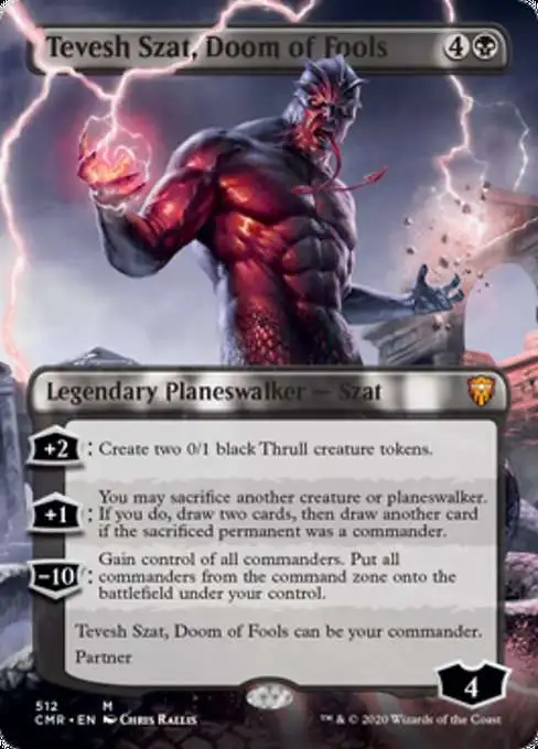MtG Trading Card Game Commander Legends Mythic Rare Tevesh Szat, Doom of Fools #512 [Borderless Planeswalker]