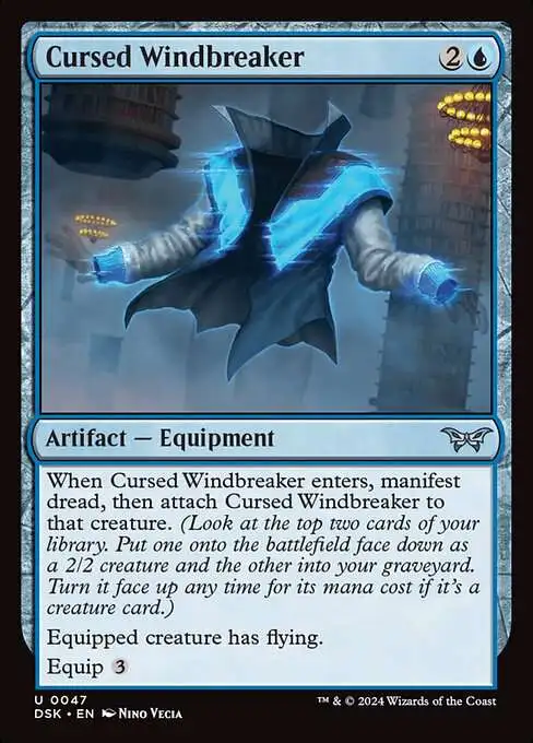 Magic The Gathering Duskmourn House of Horror Single Card Uncommon Cursed Windbreaker 47 - ToyWiz Magic The Gathering Duskmourn House of Horror Single Card Uncommon Cursed Windbreaker 47 - ToyWiz