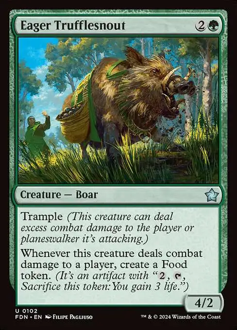 cards in mtg foundations Magic The Gathering Single Card Uncommon Eager Trufflesnout 102 plus the possibility of an Art card showcasing a piece of art from the set FDN] new foundations cards :