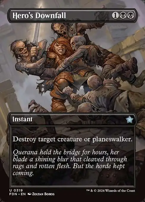 MtG Foundations Uncommon Hero's Downfall #319 [Borderless FOIL]