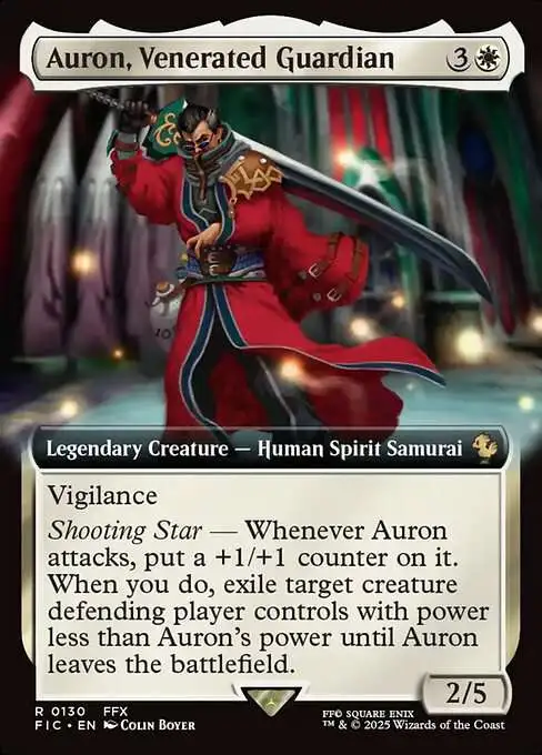 MtG Final Fantasy Commander Rare Auron, Venerated Guardian #130 [Extended Art FOIL]