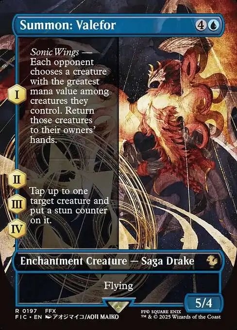 MtG Final Fantasy Commander Rare Summon: Valefor #197 [Borderless Saga FOIL]