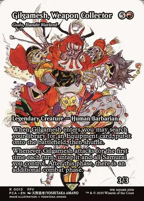 Magic The Gathering Final Fantasy Through the Ages Single Card Rare Gilgamesh, Weapon Collector - Godo, Bandit Warlord 13 Showcase FOIL - ToyWiz Magic The Gathering Final Fantasy Through the Ages Single Card Rare Gilgamesh, Weapon Collector - Godo, Bandit Warlord 13 Showcase FOIL - ToyWiz
