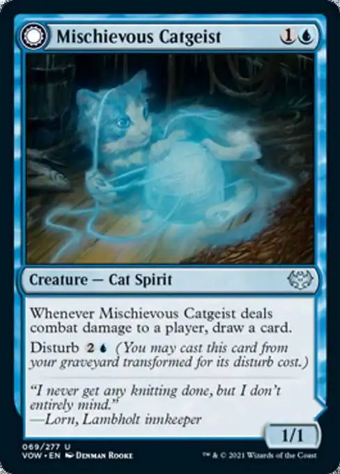 MtG Trading Card Game Innistrad: Crimson Vow Uncommon Mischievous Catgeist // Catlike Curiosity #69