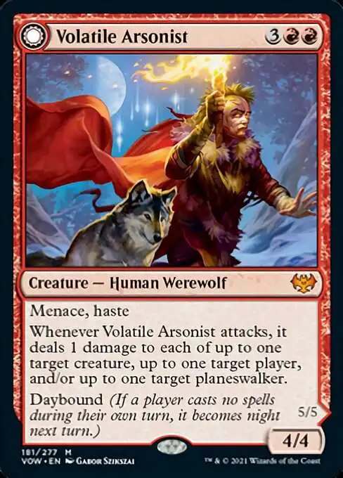 MtG Trading Card Game Innistrad: Crimson Vow Mythic Rare Foil Volatile Arsonist // Dire-Strain Anarchist #181