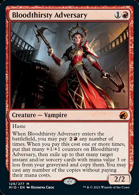 MtG Trading Card Game Innistrad: Midnight Hunt Mythic Rare Bloodthirsty  Adversary #129