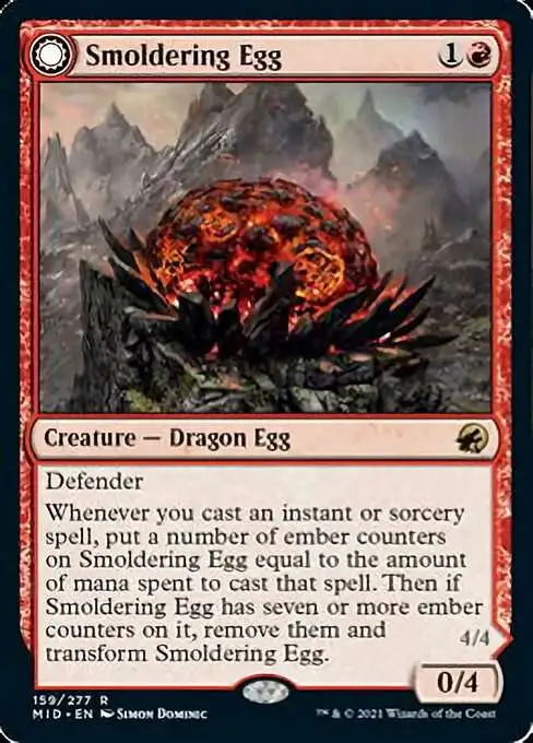 MtG Trading Card Game Innistrad: Midnight Hunt Rare Foil Smoldering Egg // Ashmouth Dragon #159