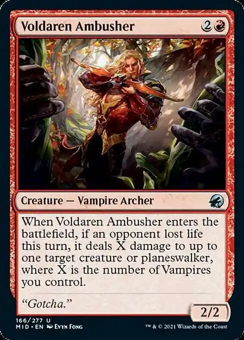Magic The Gathering Trading Card Game Innistrad Midnight Hunt Single Card Uncommon Voldaren Ambusher 166 - ToyWiz Magic The Gathering Trading Card Game Innistrad Midnight Hunt Single Card Uncommon Voldaren Ambusher 166 - ToyWiz