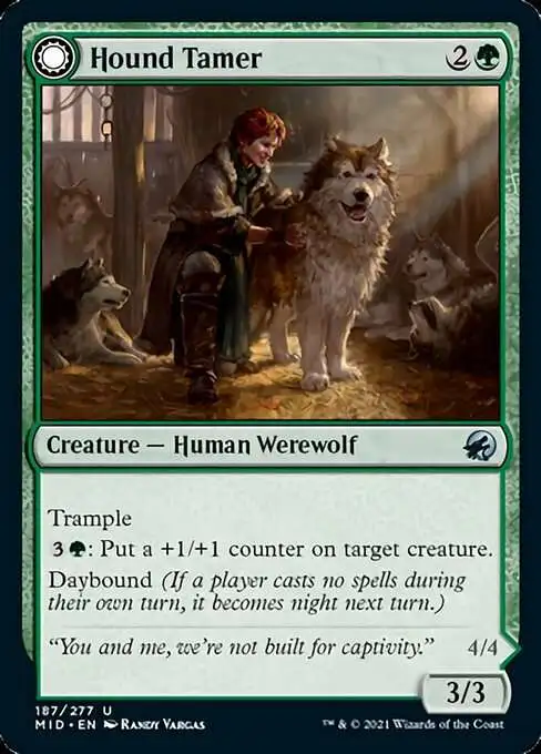 MtG Trading Card Game Innistrad: Midnight Hunt Uncommon Hound Tamer // Untamed Pup #187